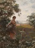 Eugene Joseph McSwiney, Picking Wild Flowers with Mum, oil on canvas