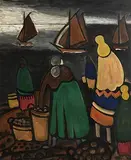 Potato Gatherers on the Coast by Markey Robinson, gouache on board, sold May 2018