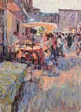 The Night Market at Dusk by Arthur K. Maderson, acrylic, gouache, pastel and oil pastel, offered May 2018