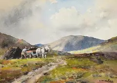 Charles McAuley, Loading the Turf, watercolour