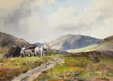 Charles McAuley, Loading the Turf, watercolour