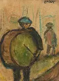William Conor, The Drummer, wax crayon on paper