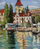 Castle of Ouehy, Switzerland by Ken Howard, 2010, oil on canvas board, offered May 2018
