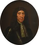 17th Century English School, Portrait of a Gentleman (possibly of the Cradock family, half length wearing a wig, lace cravat and armour), oil on canvas