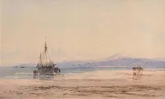 James Webb British, A Coastal Scene at Sunset, watercolour