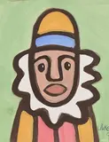 Clown by Markey Robinson, gouache on board, sold May 2018