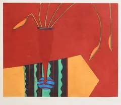 Jane O'Malley, Red Vase, carborundum print number 15 from an edition of 30