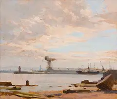 Dublin Docks by Dermod O'Brien, oil on panel, sold Apr 2018