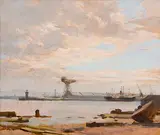 Dermod O'Brien, Dublin Docks, oil on panel