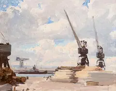 Dublin Docks by Dermod O'Brien, oil on canvas, sold Apr 2018