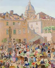 Letitia Marion Hamilton, The Flower Market, Dubrovnik, oil on canvas