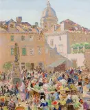 The Flower Market, Dubrovnik by Letitia Marion Hamilton, oil on canvas, sold Apr 2018