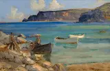 Mending the Nets by James Humbert Craig, oil on board, sold Apr 2018