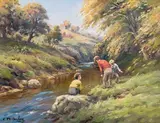 Fishing for Tiddlers by Charles McAuley, oil on canvas, sold Apr 2018