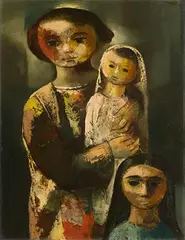 Daniel O'Neill, Woman and Two Children, oil on board