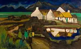 Markey Robinson, Returning to Roundstone with Twelve Bens, Connemara, gouache on board