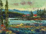 Daniel O'Neill, Cottages by the Lake, oil on board