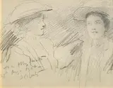 At the Abbey Theatre by John Butler Yeats, 1906, pencil drawing, sold Mar 2018