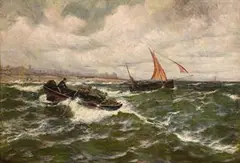 Thomas Rose Miles, Battling the Swell, oil on canvas