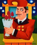 Mr Punch With Tulips by Graham Knuttel, oil on canvas, sold Mar 2018