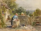 Feeding the Chickens by Francis William Topham, watercolour, offered Mar 2018