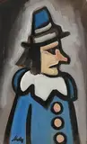 Clown by Markey Robinson, gouache on board, sold Mar 2018