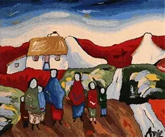 Annie Robinson, Shawlies in the Village, wool tapestry