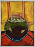 Graham Knuttel, Goldfish Bowl, acrylic and gold leaf on paper
