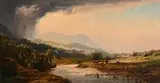John Faulkner, Landscape with a View towards a Town and Grazing Cattle in Foreground, oil on canvas
