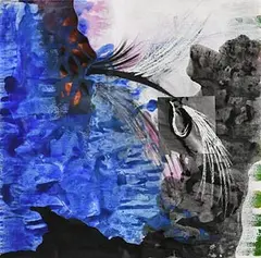 Emma Berkery, It's A Beautiful Thing, She Whispered to the Deep Blue Lake, mixed media & collage on paper