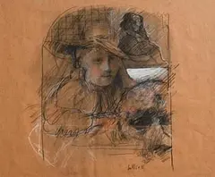 Charles Cullen, Portrait of a Lady, 1985, mixed media on paper