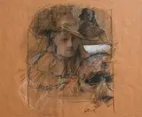 Charles Cullen, Portrait of a Lady, 1985, mixed media on paper