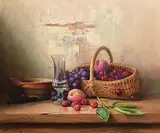 Robert Chailloux French, Basket of Cherries, Grapes and Plums