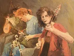 Buskers by Patrick Copperwhite, oil on canvas, sold Mar 2018