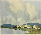 Paul Henry, Cottages by the Lake, West of Ireland, signed print