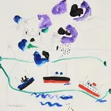 Padraig Macmiadhachain, Steam Boats on the Meditteranean, mixed media on card