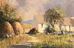 George Gillespie, Farmhouse with Haystacks, oil on canvas