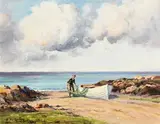Cleaning the Net by Charles McAuley, oil on canvas, sold Jan 2018