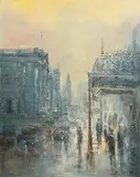 Peter Pearson, Winter Evening, Dame Street, oil on board
