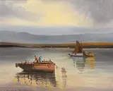 Corrib Fishing Boats by Norman J. McCaig, oil on board, sold Jan 2018
