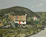 Ciaran Clear, Thatched Cottage, Rush, oil on board