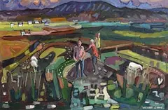 Michael O'Neill, In The Fields, oil on board