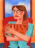 Red Chair and a Ginger Cat by Graham Knuttel, pastel, sold Jan 2018