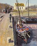Ivan Sutton, Struthon Pier, oil on board