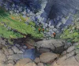 Approaching the Rock Face by James English, oil on canvas board, sold Jan 2018