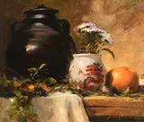 Mat Grogan, Still Life with Chinese Vase, oil on board