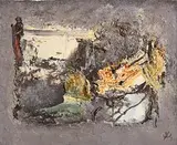 Landscape and Figures by John Kingerlee, 2005, oil on card, sold Jan 2018