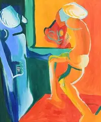 Tom Climent, Man Before a Mirror, acrylic on paper