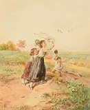 Catching Butterflies by Myles Birkett Foster Rws British, watercolour, sold Jan 2018