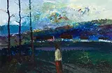 Daniel O'Neill, Landscape with Figure, oil on board